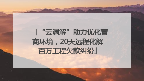 “云调解”助力优化营商环境，20天远程化解百万工程欠款纠纷